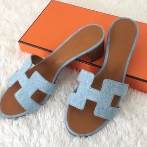 BNIB Hermes Oasis Denim Sandals 37.5